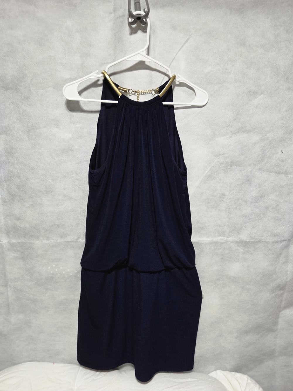 Jessica Simpson Navy Halter Mini Dress with Gold Chain